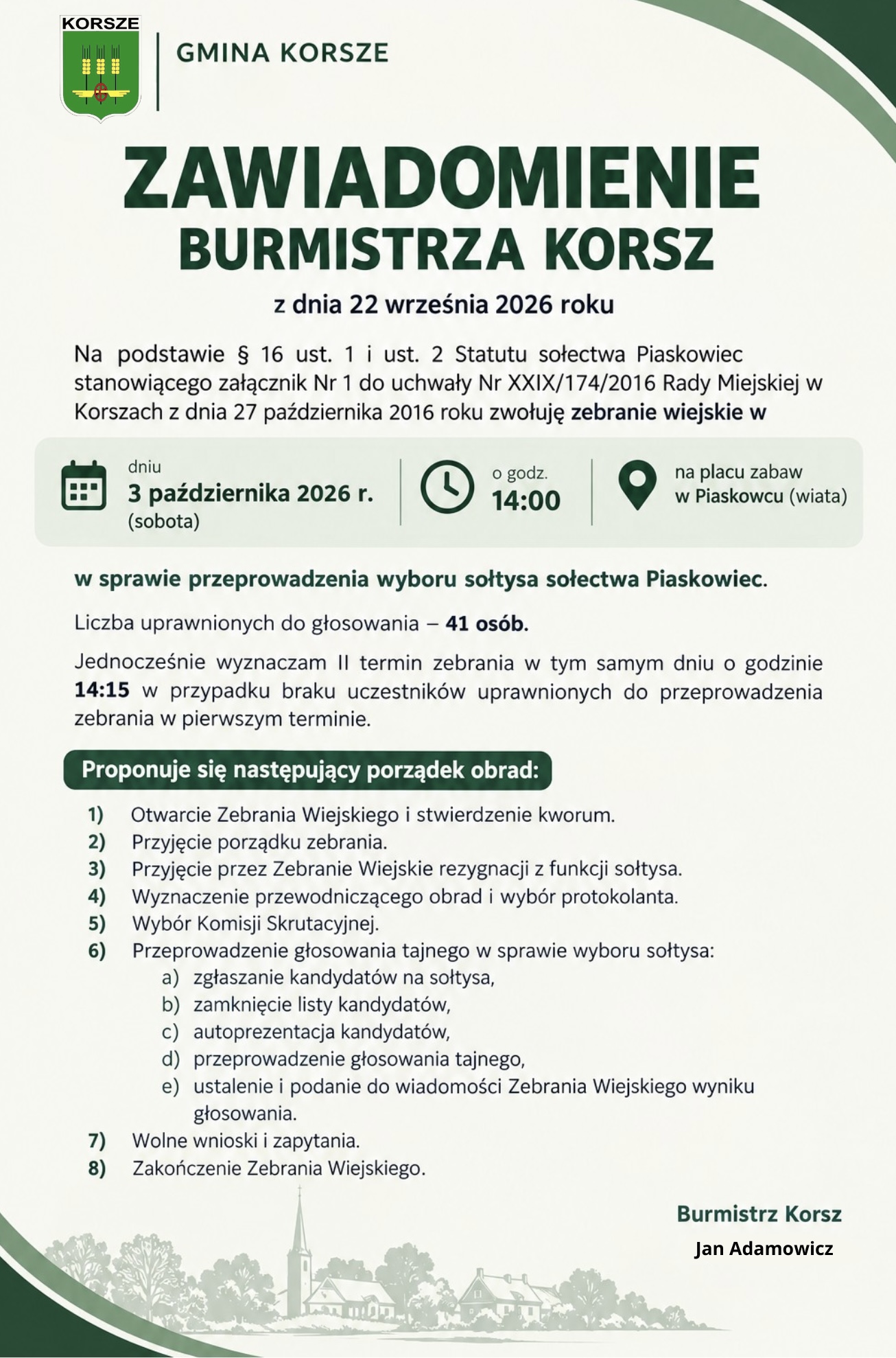 ZAWIADOMIENIE BURMISTRZA KORSZ